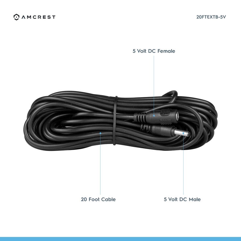 Amcrest Extension Cable IPM-721B/W/S, IP2M-841B/W/S, IP2M-841EB/W, IP3M-941B/W, IPM-721ES, IPM-HX1B/W & IP3M-HX2B/W. Power AC Adapter 20FT Black (20FTEXTB-5V) - Image 2